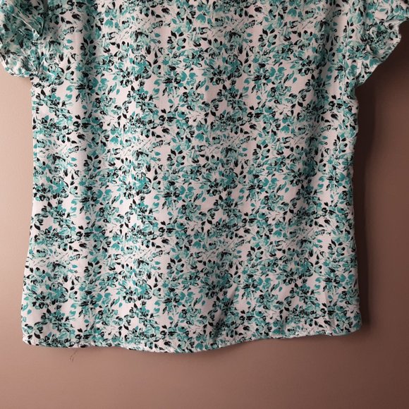 Adrienne Vittadini Short Sleeve Floral Blouse | White Turquoise Black | New! S/M - Picture 8 of 14